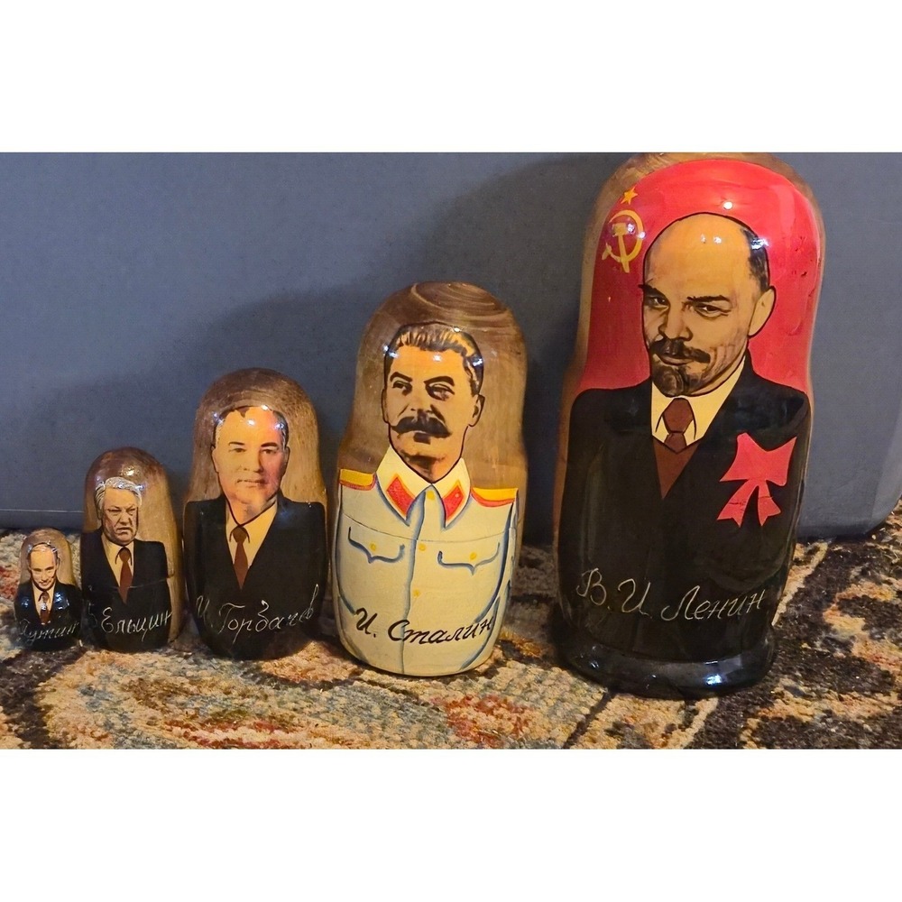 Russian Matryoshka Nesting Dolls Soviet Leaders Lenin Stalin Gorbachev Putin 5pc